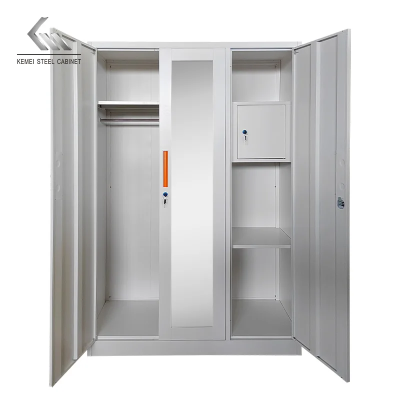 Factory Wholesale 3 Door Steel Almirah Safe Locker Cabinet Metal Wardrobes