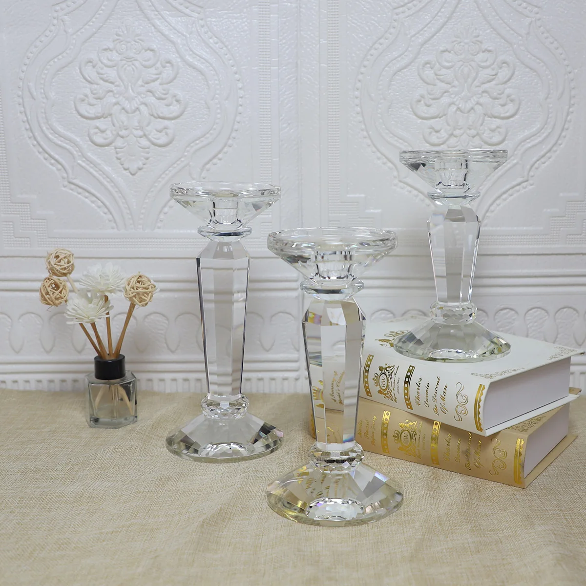 Wholesale home table ornament crystal candle holder for sale supplier