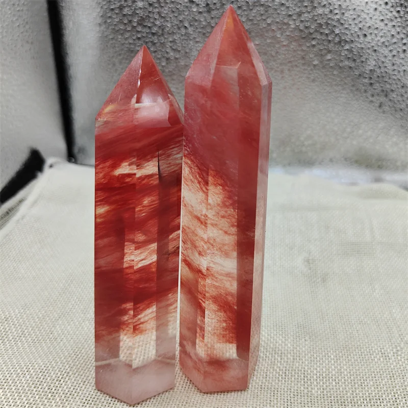 Wholesale Natural Red Cherry Quartz Crystal Point Red Smelting Stone  Crystal Tower Gift for Home Decoration