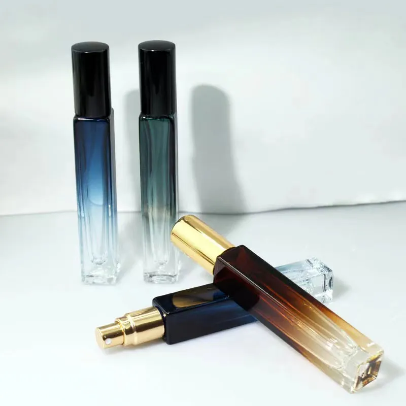 Custom Luxury Recyclable 5ml 10ml Glass Perfume Bottle Gradient Square Frost Finish Pump Spray Lid Packaging Cream Serum Carton