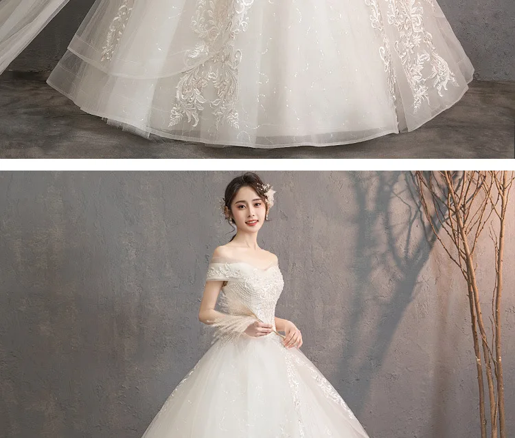 Princess Champagne Mermaid Wedding Dress Off Shoulder Crystal Wedding Gowns