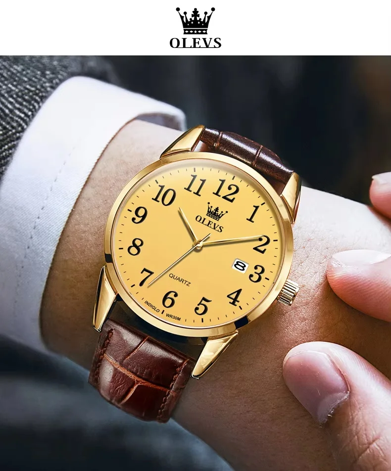 Fashion Brand OLEVS Watch 5566 Popular Sports Men's Watch Quartz Movement Date Leather Band 30M Waterproof Watch