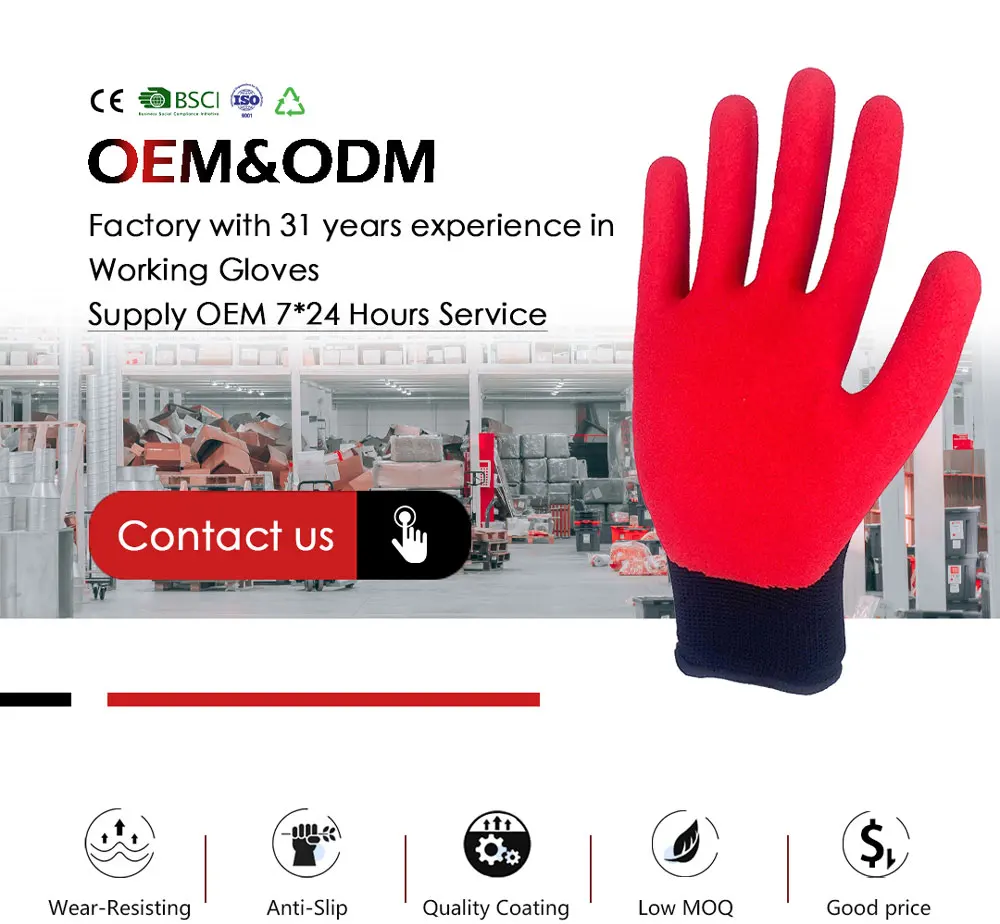 Black Polyester Red Latex Sandy Double Coating Gloves Sandy Finish ...