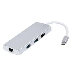 Высококачественный адаптер USB C 7 в 1, концентратор типа C для PD + 2 кардридера SD + 2 разветвителя USB 3,0 Ethernet Lan