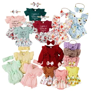 Baby Clothes Wholesale One Pieces Playsuits Jumpsuit Bodysuits 2PCS Toddler Girls Clothing Sets Baby Rompers