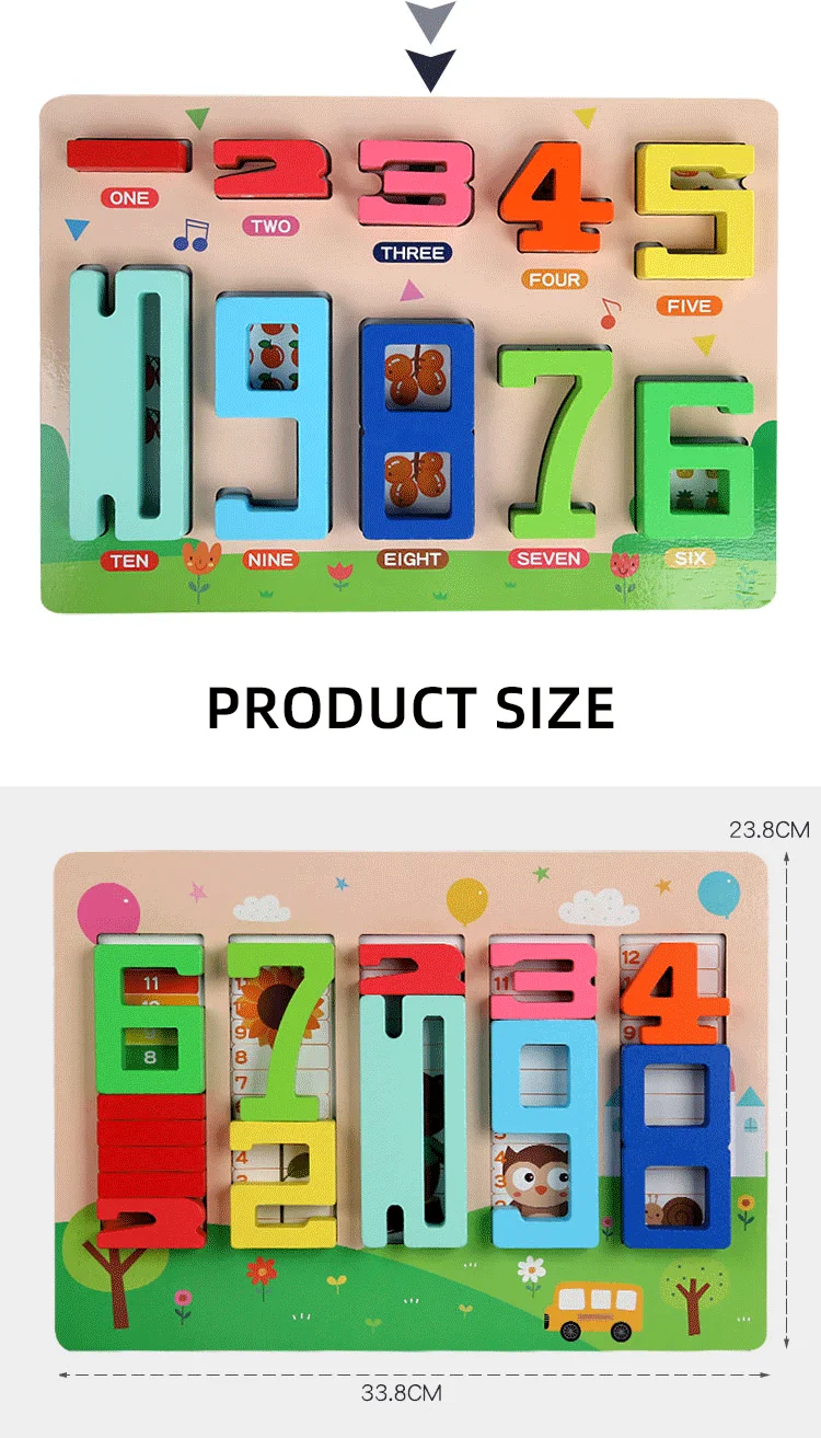 Wooden Montessori Digital Cartoon Puzzle Board 3d Math Learning Digital ...