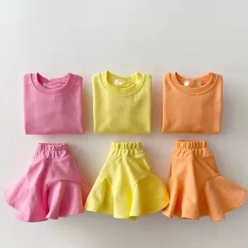 Wholesale Toddler Baby Girl Children Long Sleeve Solid Hoodie Sweatshirt Top Skirt Clothing Set
