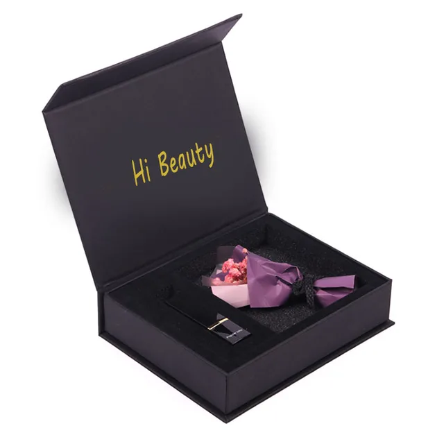 Custom luxury black book shaped rigid paper box packaging magnetic gift boxes with eva foam insert