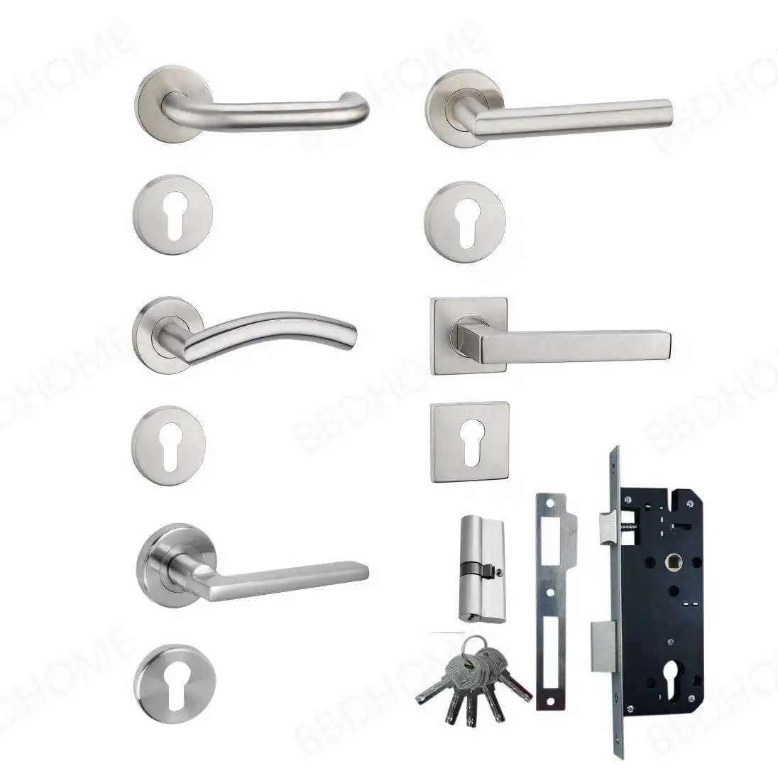 Lever Hardware Pull Lock SS Door Handle 201ss 304ss Stainless Steel Door Lock Set