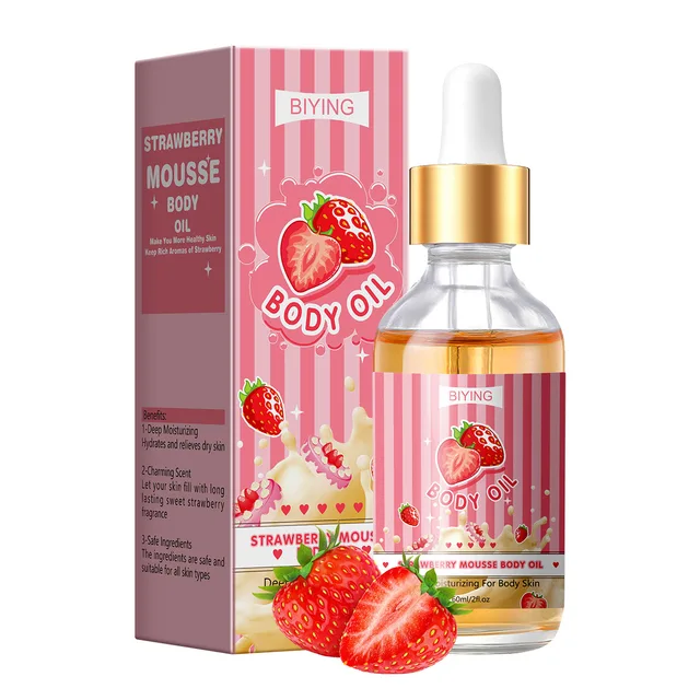 Private Label Organic Juicy Strawberry Body Oil 60ml Nourishing Deep Moisturizing Liquid for Body Skin New Arrival