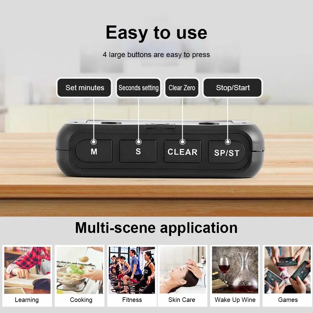 Durable Materials 600mAh Rechargeable Loud Kitchen Timer Magnet Device LED Kitchen Timer