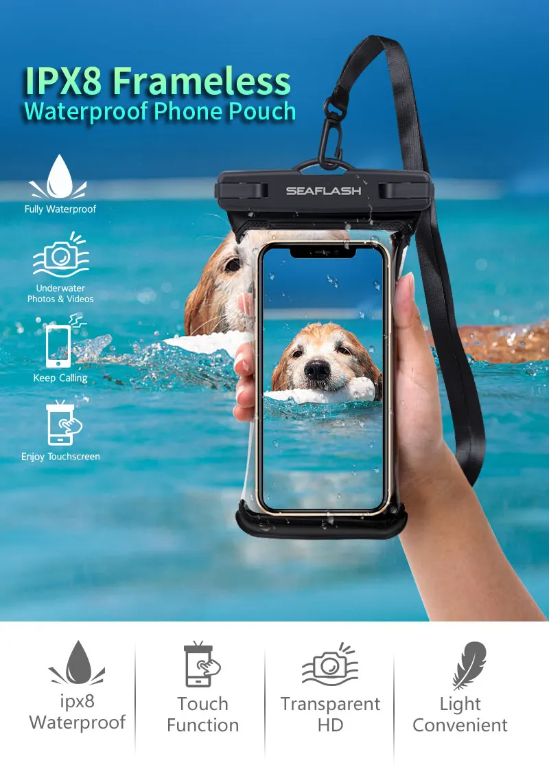 100% Sealed No leaking Amazon PVC waterproof Cell phone bag with card holder for Phone case