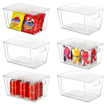 Clear Plastic Open Front Storage Bins with Lids Handle Stackable Trash Bag Dispenser Kitchen Organizer Storage Boxes & Bins