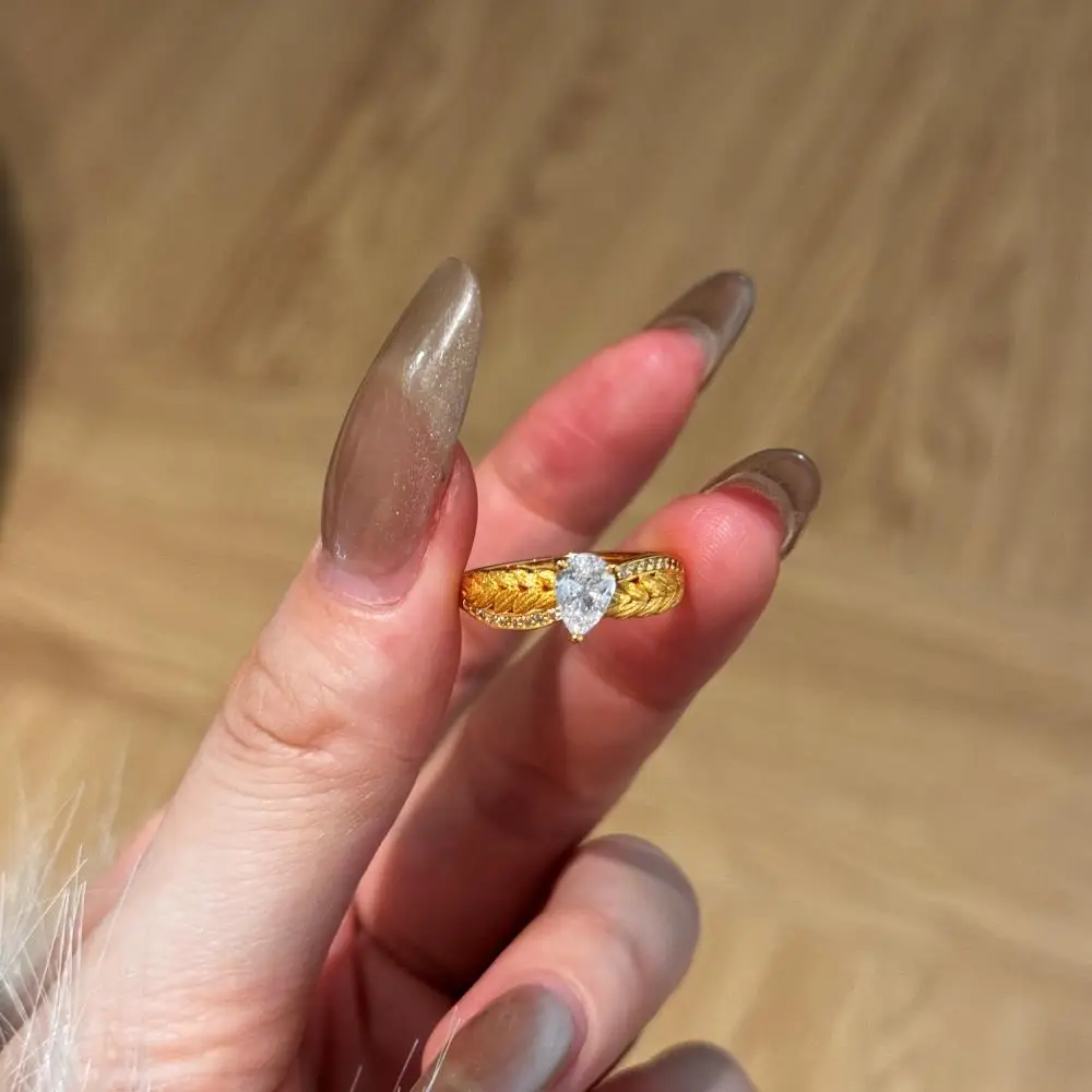 KAKODIY Classical 22K Gold Plated Ring Jewelry Engagement 925 Sterling Silver Peace Sign Leaves 5A Zircon Ring detail 3