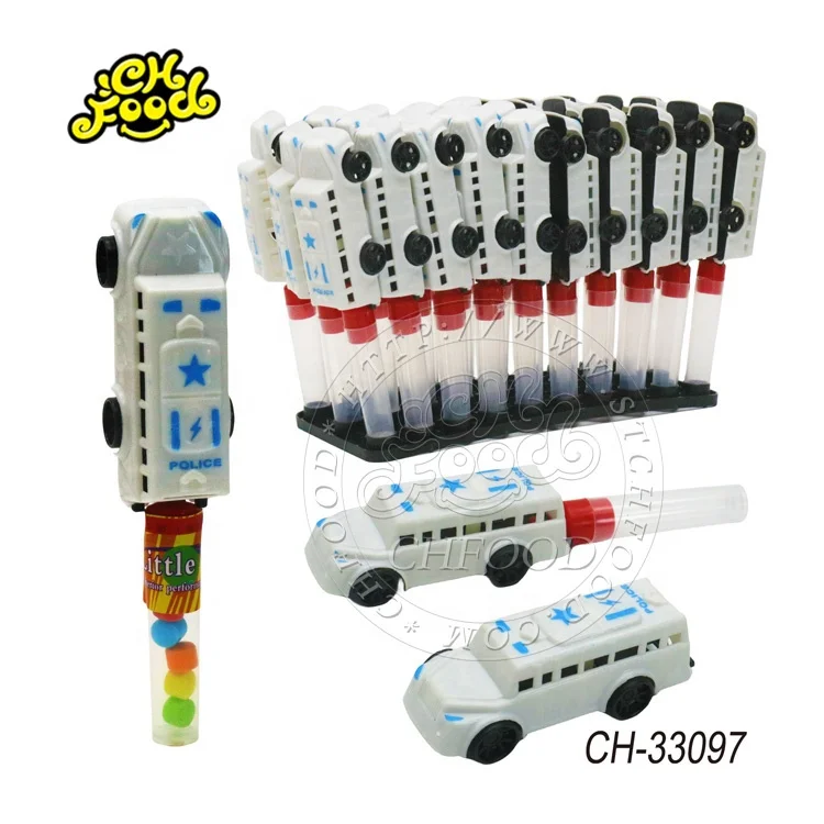 New Plastic Police Car Toy Fire Truck Car Toy with Fruit Tablet Candy