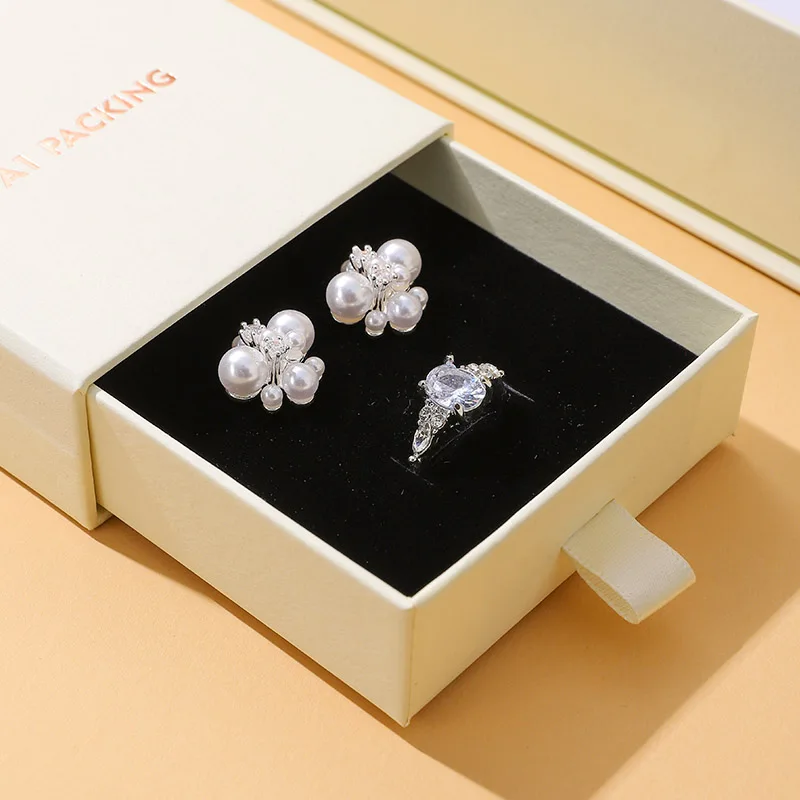 Premium Square Magnetic Snap Closure Cardboard Jewelry Box Drawer Box Set Custom Jewelry Earrings Necklace Storage Book Shaped details