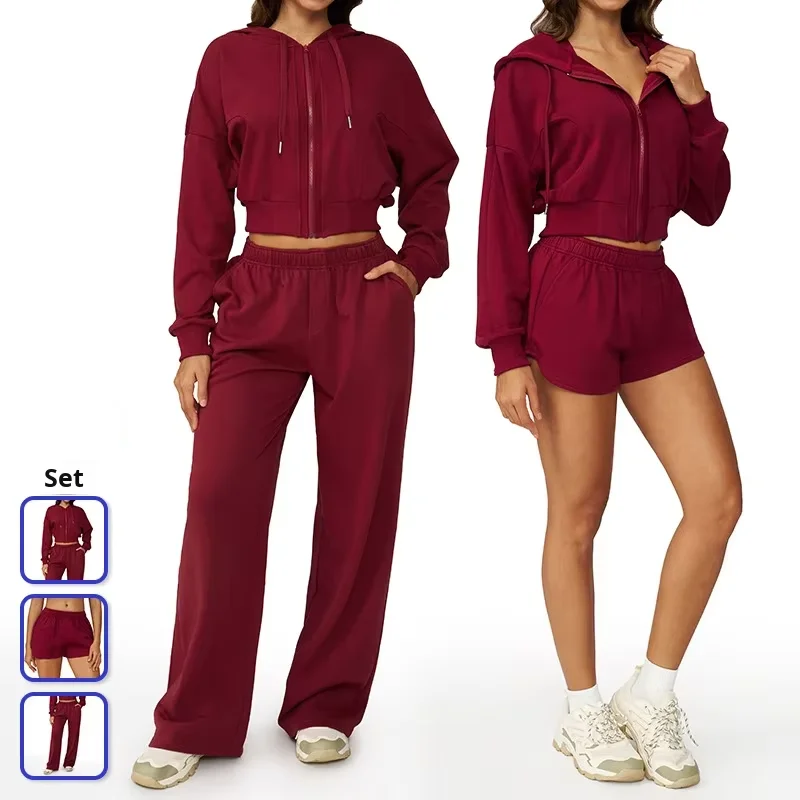 Casual Solid Breathable Plus Size Sports Sweatshirt Set Loose Fit Slimming High-End Feel