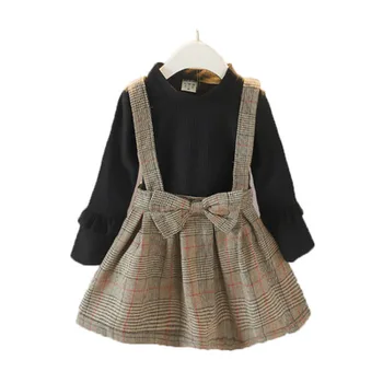 Girls Ocean Dress Spring and Autumn Baby Defect 2 Piece Fashion Child Dress Plaid Little Girl Princess Skirt