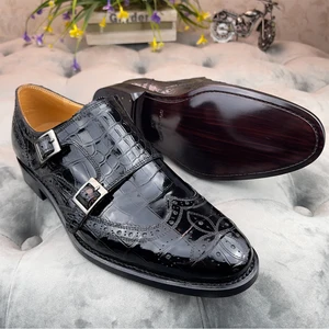 Stylish Men's Monk Strap Designer Men Shoes Crocodile Leather Men's Dress Shoes Wedding Party Comfortable Shoes Men