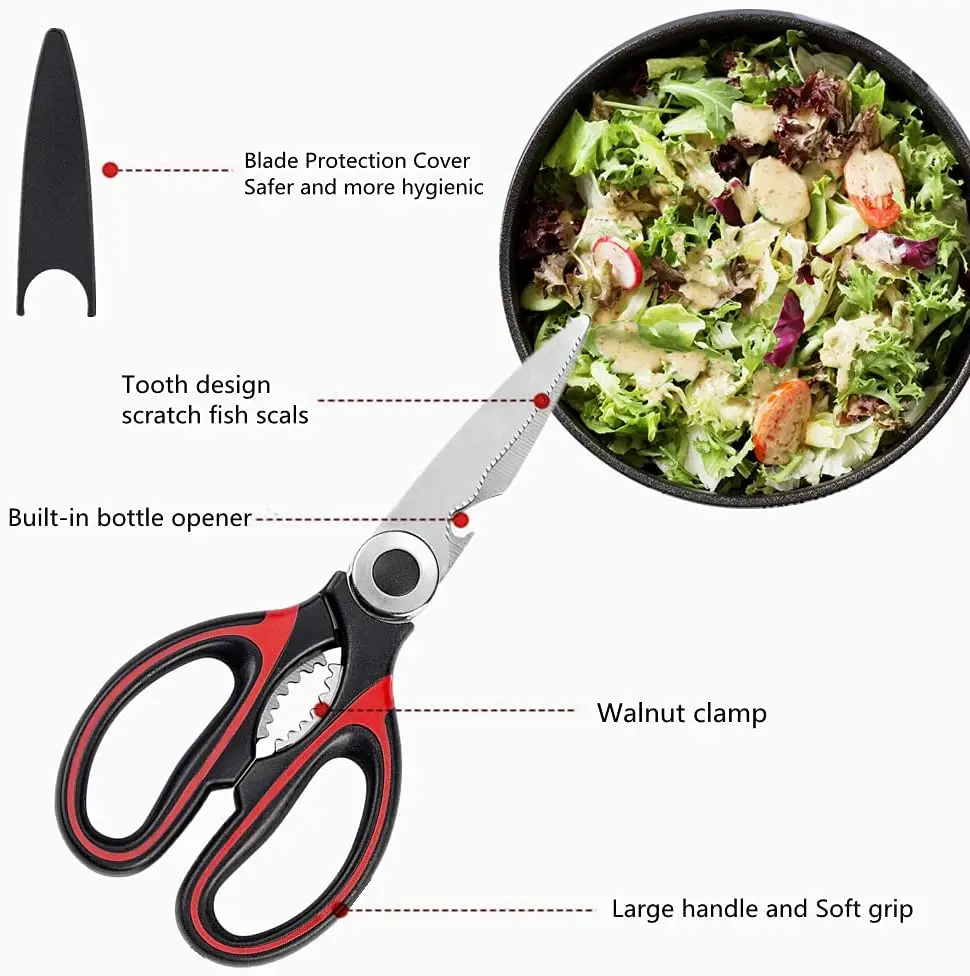 Snagshout  Ultra Sharp Kitchen Scissors with Magnetic Holder For Fridge,  Multifunctional Heavy Duty Kitchen Shears Stainless Steel Cooking Scissors  for Meat Vegetables BBQ Herbs Pizza, Green