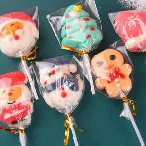 Christmas Marshmallow Lollipop Cute Funny Kids Snacks with Fruity Flavor Bulk Coated Decorations for Children