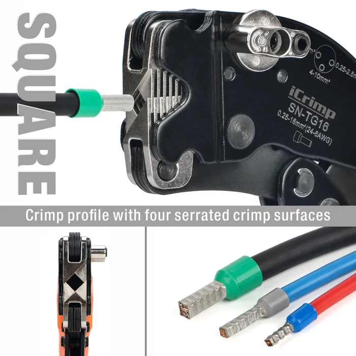 SN-TG16 Square Ratchet Crimper for End Sleeves and Ferrules 0.25-16mm2 AWG 24-6