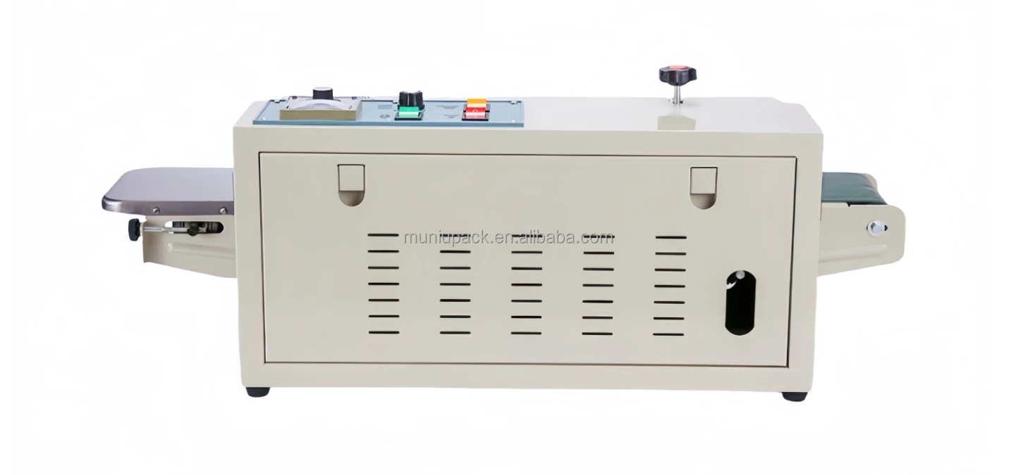 Continuous Band Heat Sealer Machine for Beverage Pouch Sachet & Horizontal Plastic Bag with Printing Film Band Sealing Machine