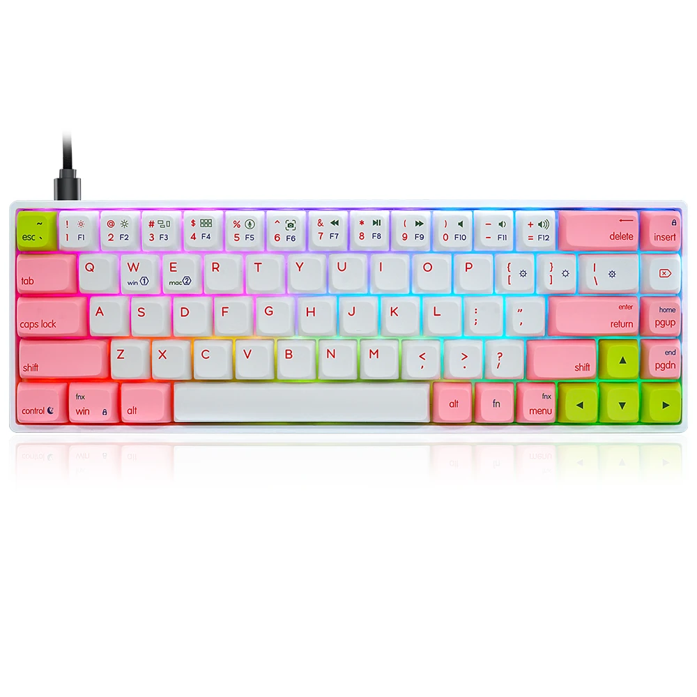 Source SKYLOONG GK68 SK68 68 keys mechanical keyboard pink hot swappable  rgb backlit typewriter 65% keyboard on