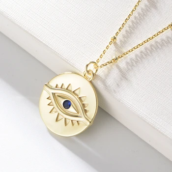 Fashion Turkish Bisuteria Jewellery 925 Sterling Silver Gold Plated Blue Evil Eyes Talisman Pendants Necklace For Women