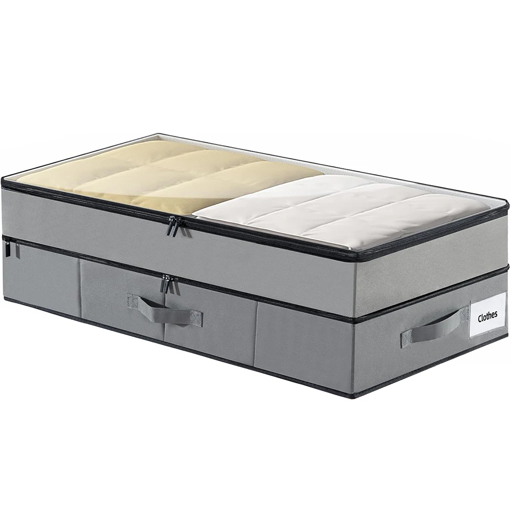 2-Pack Foldable 70L Extensible Double Layer Underbed Storage Bins Modern Design 3 Handles Bulk Packed 1cm Organization Tool