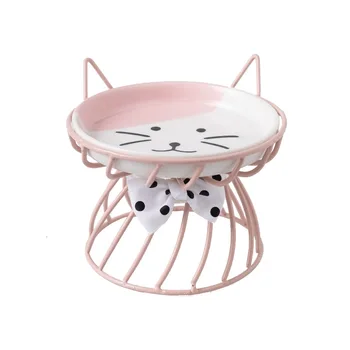 Wholesale cat shaped dog dish raised cute smart ceramic elevated dog bowl pet bowls feeders