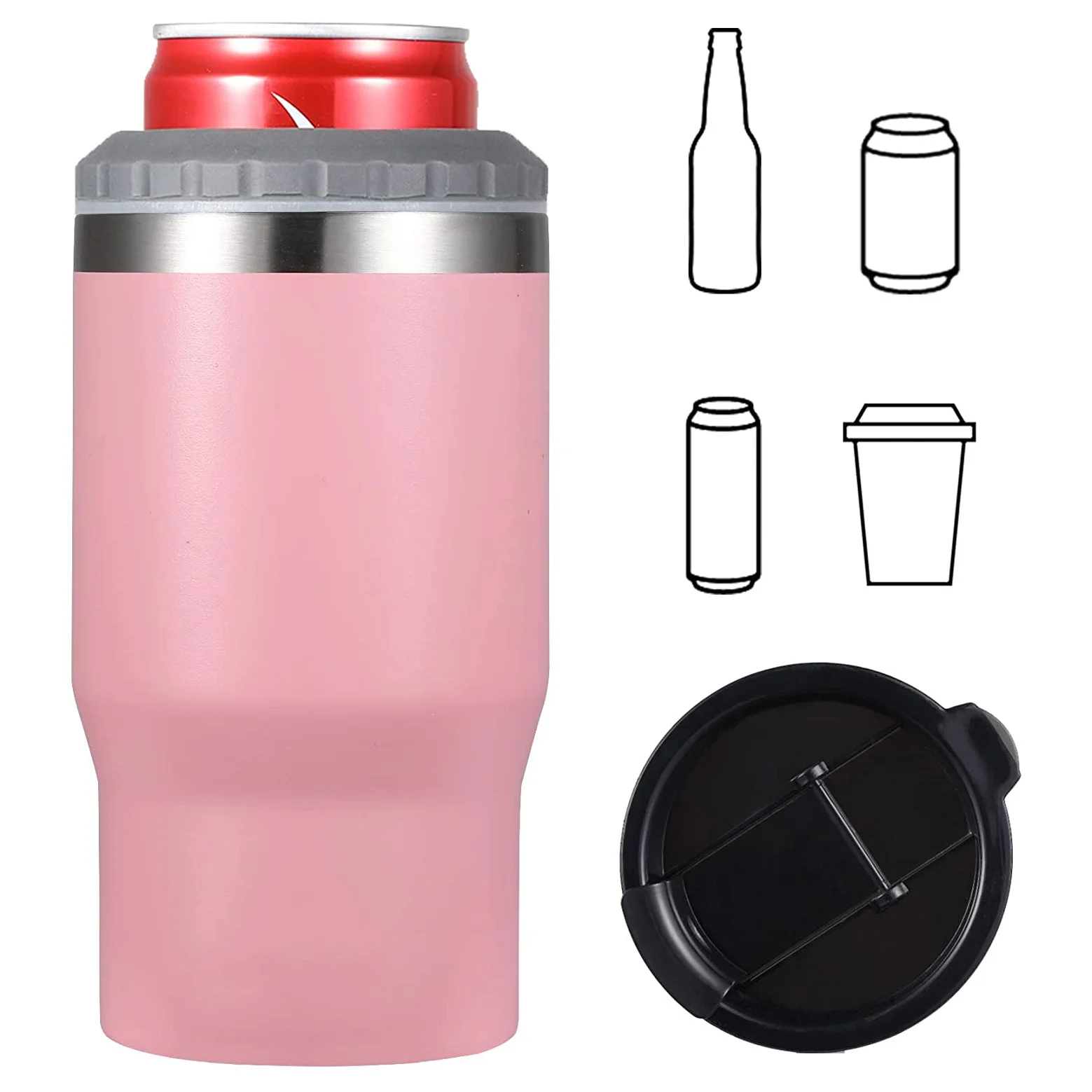 4 In 1 Non Tipping Insulated Slim Can Insulator Glitter Suction Can Cooler  Holder Slim Beer Camping Cup Sleeve Metal With Logo - Buy 4 In 1 Non  Tipping Insulated Slim Can