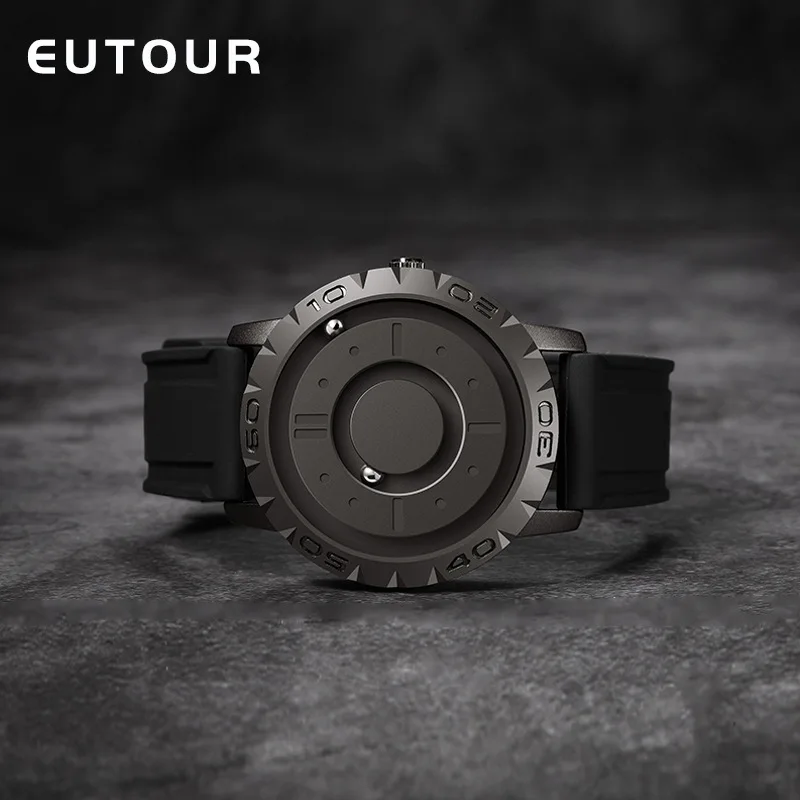 2025 New Arrival EUTOUR 030 Black Magnetic Dial Fashion Casual Mens Quartz Watches Simple Waterproof Silicone Strap Men Watch
