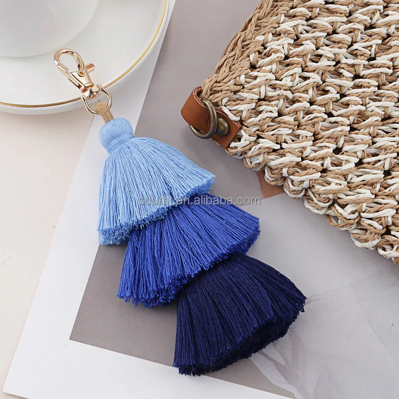 New Bohemian Tassel Key Chain Handmade Multi Layer Cotton Thread Tassel ...