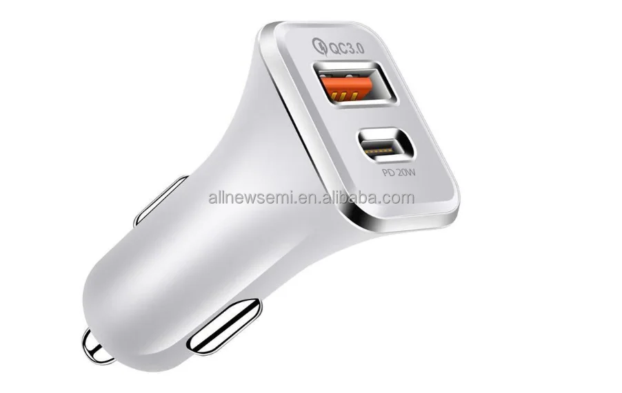 Pd20w car charger QC 3.0 car charger 38W double channel double port fast charging PD + qc3.0 fast charging car charger