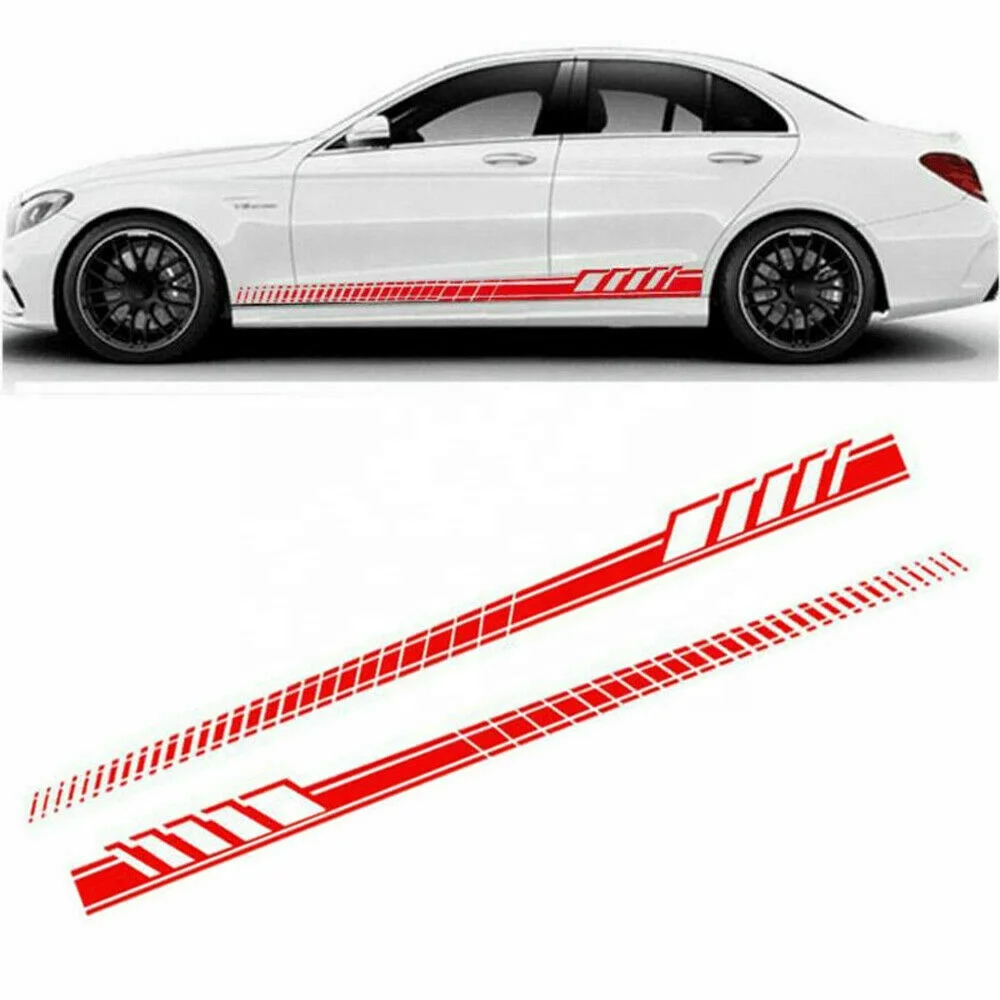 2Pcs Car Side Body Vinyl Decal Sticker Racing Sports Long Stripe Decals Graphics 