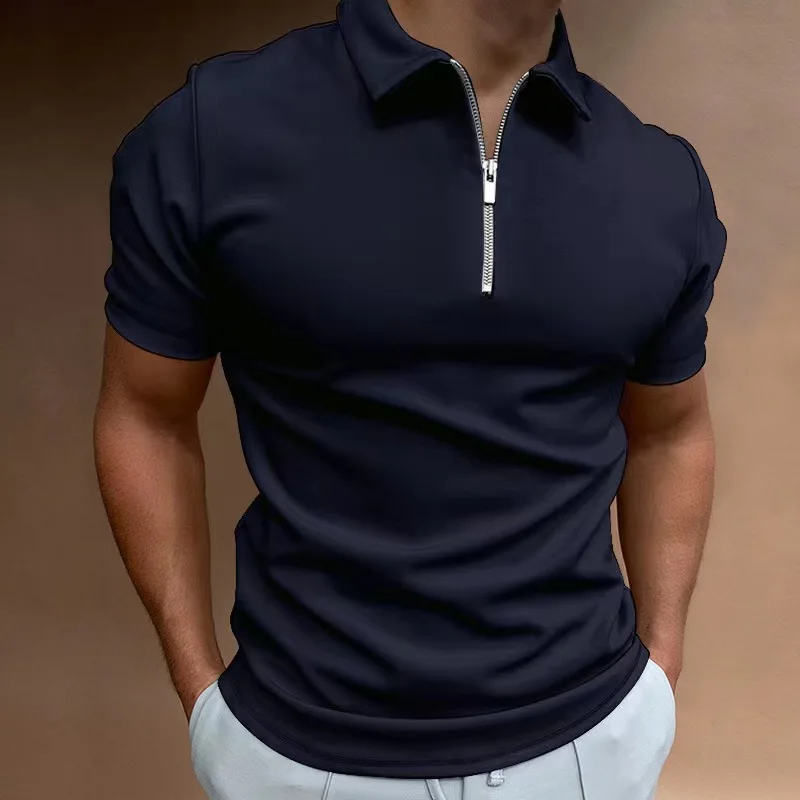 Summer Men's Polo Shirt Solid Color Short Sleeve Lapel T-shirt Casual ...