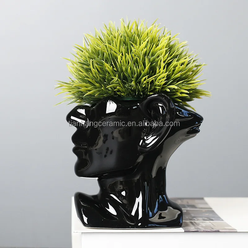 Modern Creative head ceramic black white face home decoration flower arrangement vase.jpg