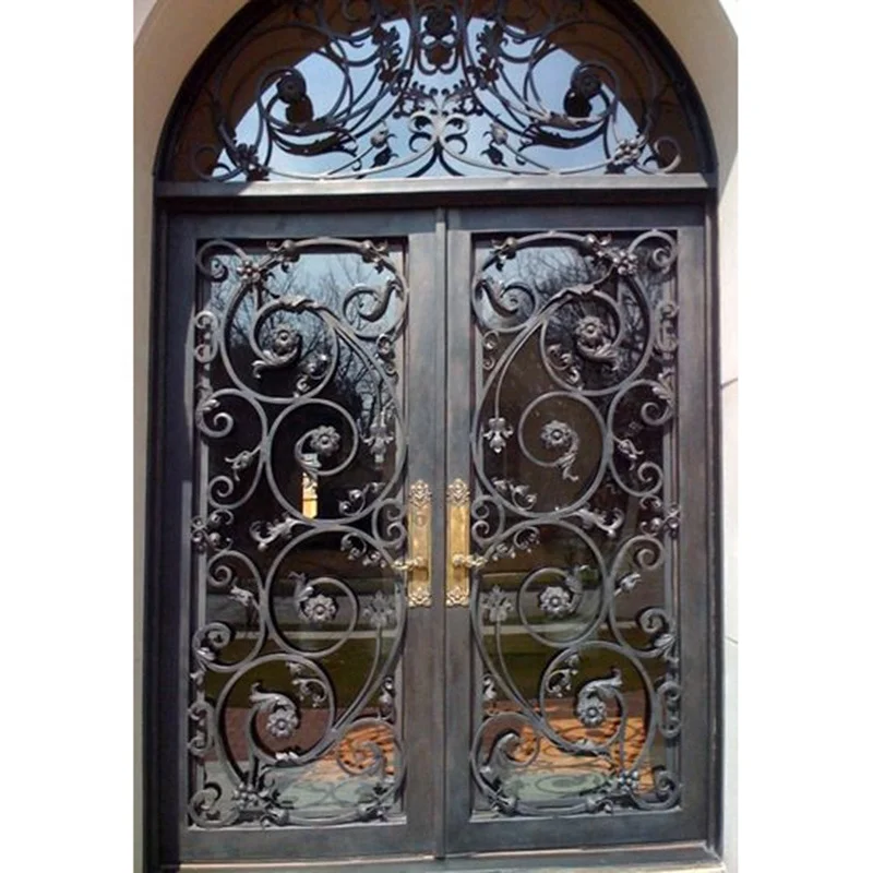 Iron Wrought Iron Main Entrance Doors Powder Coated Security Entry Door with Modern Design for Villa