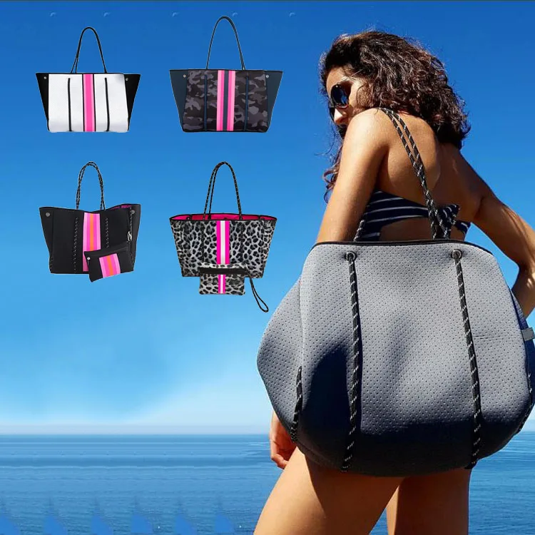 Neoprene Bag - Vegan Tote - 2 Piece Set - Bubblegum