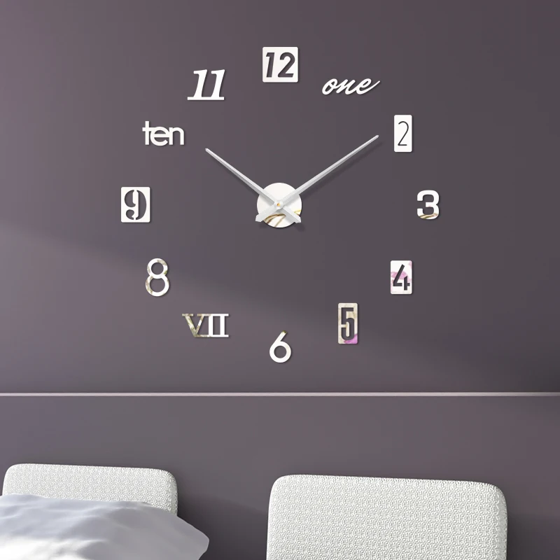 EMAF promotion diy digital wall clock 3d big size wall clock mirror sticker quartz analog clock wall sticker for home decoration