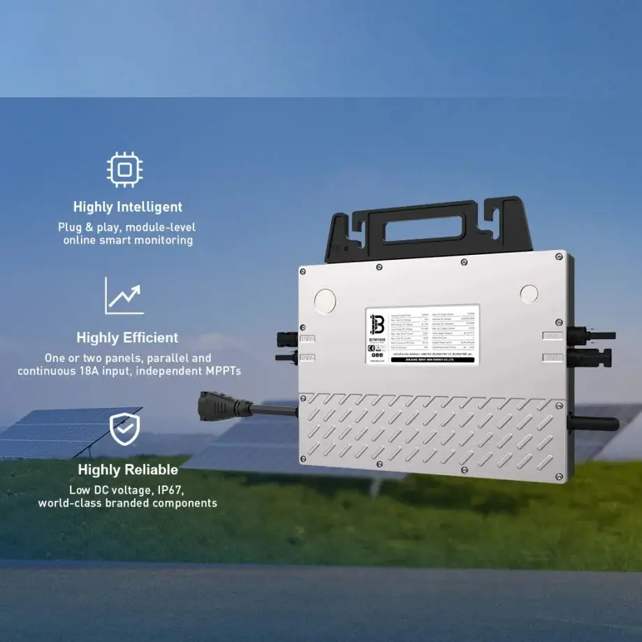 Micro-onduleur Solaire BENY 800W - Onduleur Connecté Wi-Fi IP67, Puissance Réglable 600-800W, Câble 5m (pour Panneaux Solaires, Gestion Via App