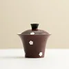Hand-painted small flowers-horseshoe-shaped gaiwan