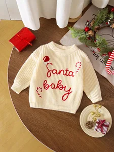 Trendy Christmas Kids Girls Warm Hand Knitted Solid Pattern Autumn 0-3T Baby Pullover Sweaters
