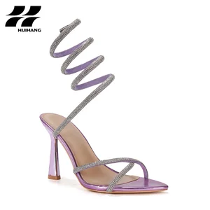Women's Chic Rhinestone Wrap Strap Stiletto Sandals Lightweight Summer Party Evening Ankle Strap Footwear Slip-On Pointed