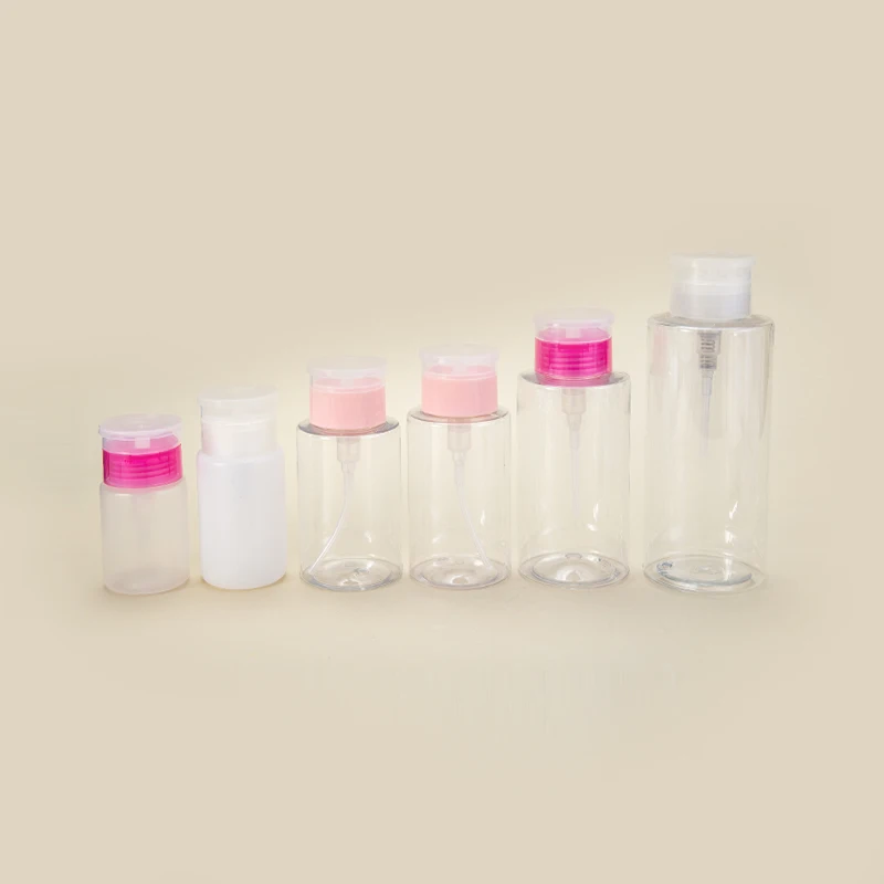 Oem 100ml 150ml Empty Transparent PET Make up Remove Bottle Pump Dispenser Bottle for Nail Polish details