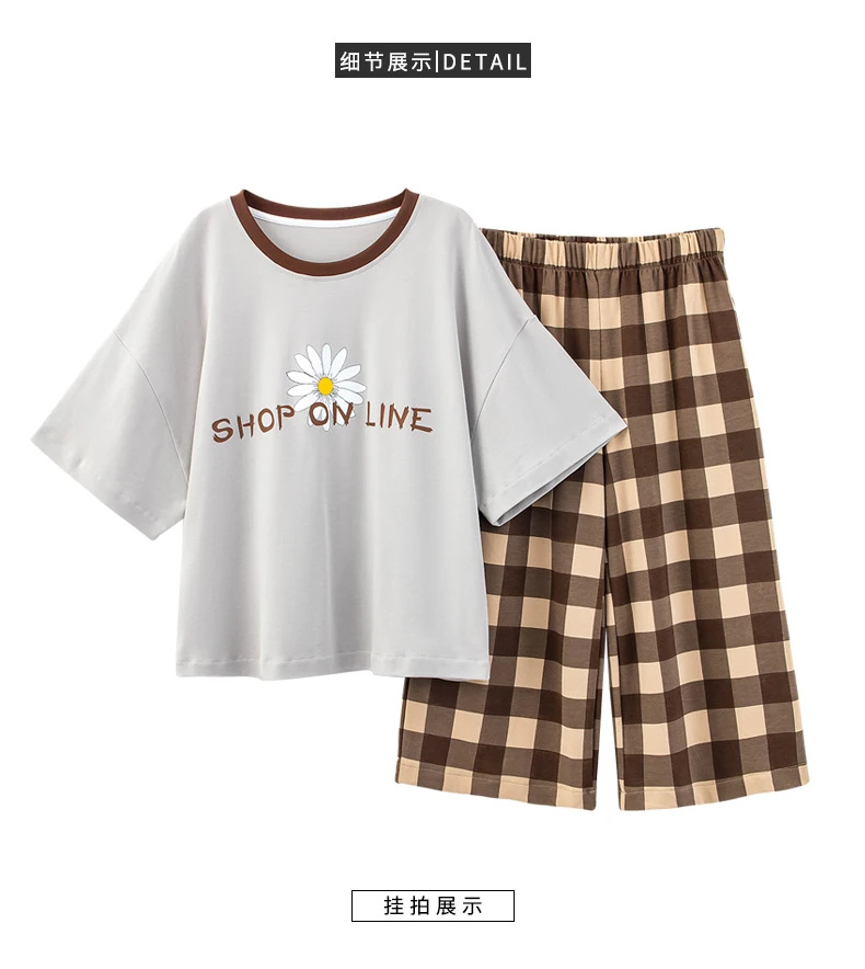 Summer Cotton Short Sleeved Calf-length 