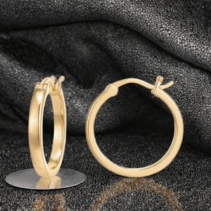 Customized  Gold Plated Large Round Hoop Earrings 925 Silver Smooth Round Shape Geometric Pattern Fine Jewelry for Woman