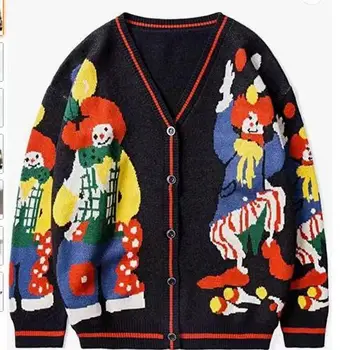 Christmas knitted sweater, women's cardigan, super streetwear, knitted pullover, funny, clown print, cotton stay, knittedsweater