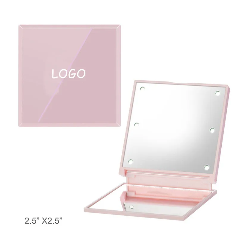 Mini Size Custom Logo Pocket Mini LED Make up Mirror Cosmetic Mirror Folding Portable Compact Pocket Gift